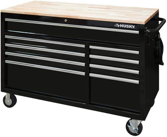 Husky 52 in. x 24.5 in. D 9-Drawer Mobile Workbench in Black