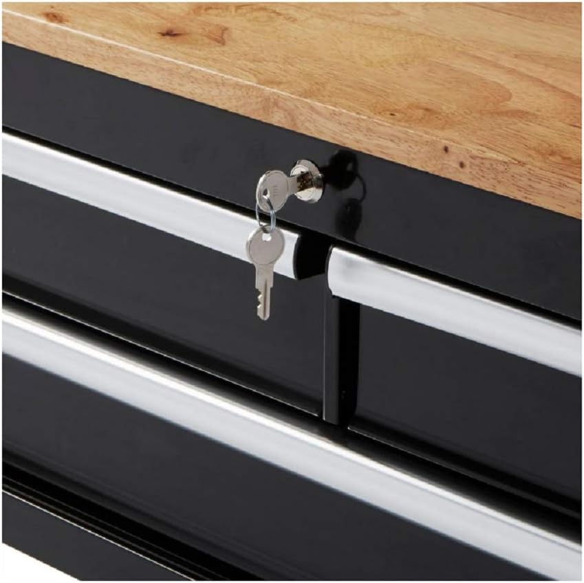 Husky 36 in. 3-Drawer Rolling Tool Cart with Wood Top, Black
