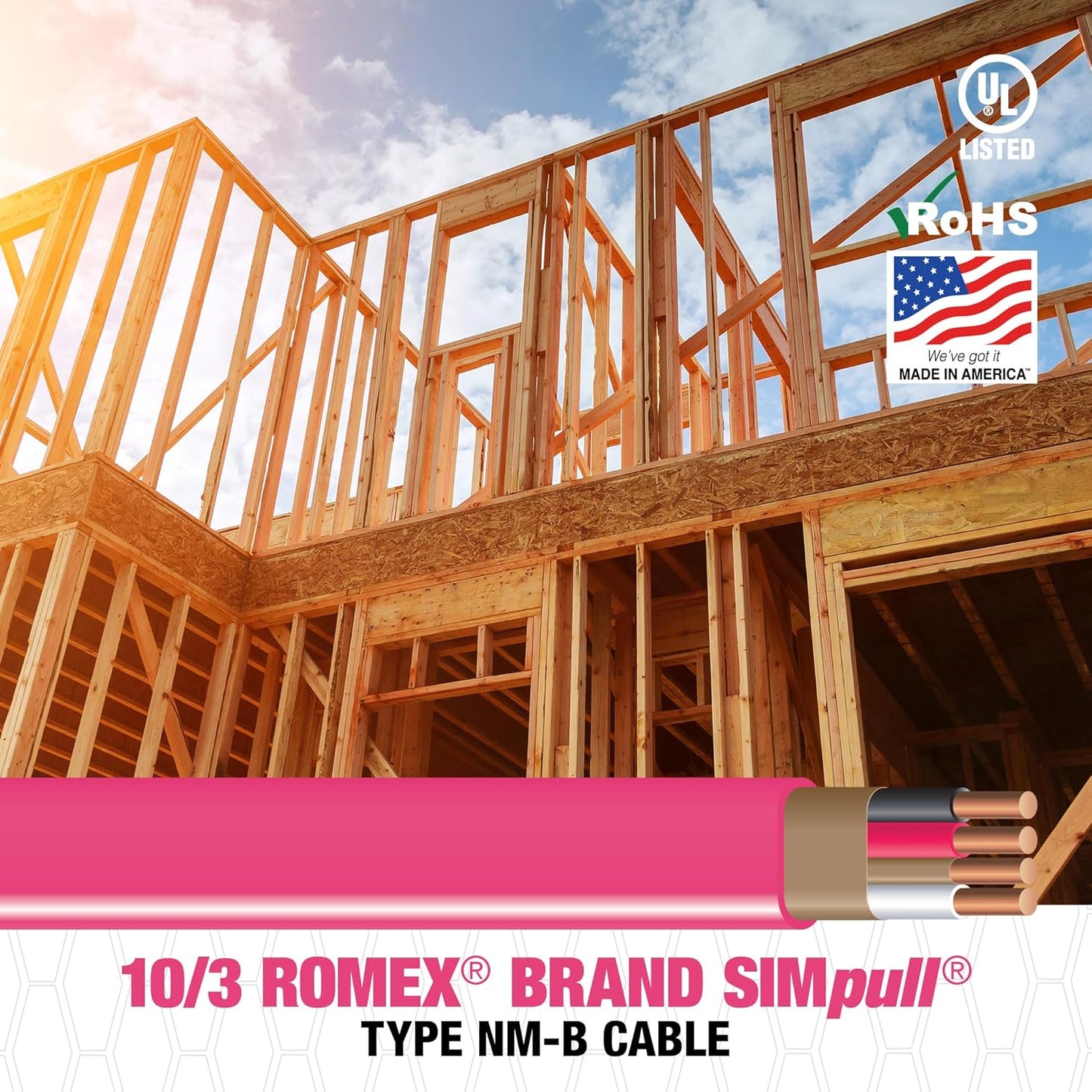 Southwire Romex SIMpull 10/3 NM-B Copper Wire with Ground 50 ft Pink (63948522)
