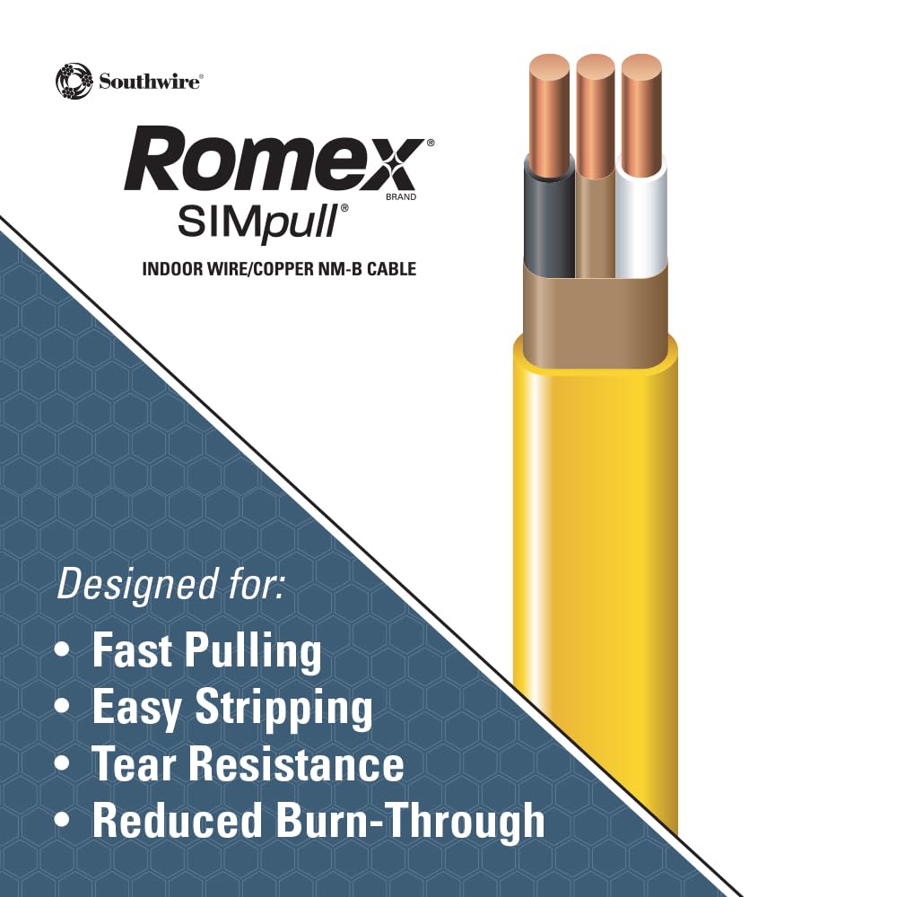 Southwire Romex SIMpull 12/2 NM-B Copper Wire with Ground 15 ft Yellow (28828226)