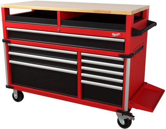 Milwaukee High Capacity 52 in. 11-Drawer Tool Chest Mobile Workbench with Clamp-Ready Wood Top