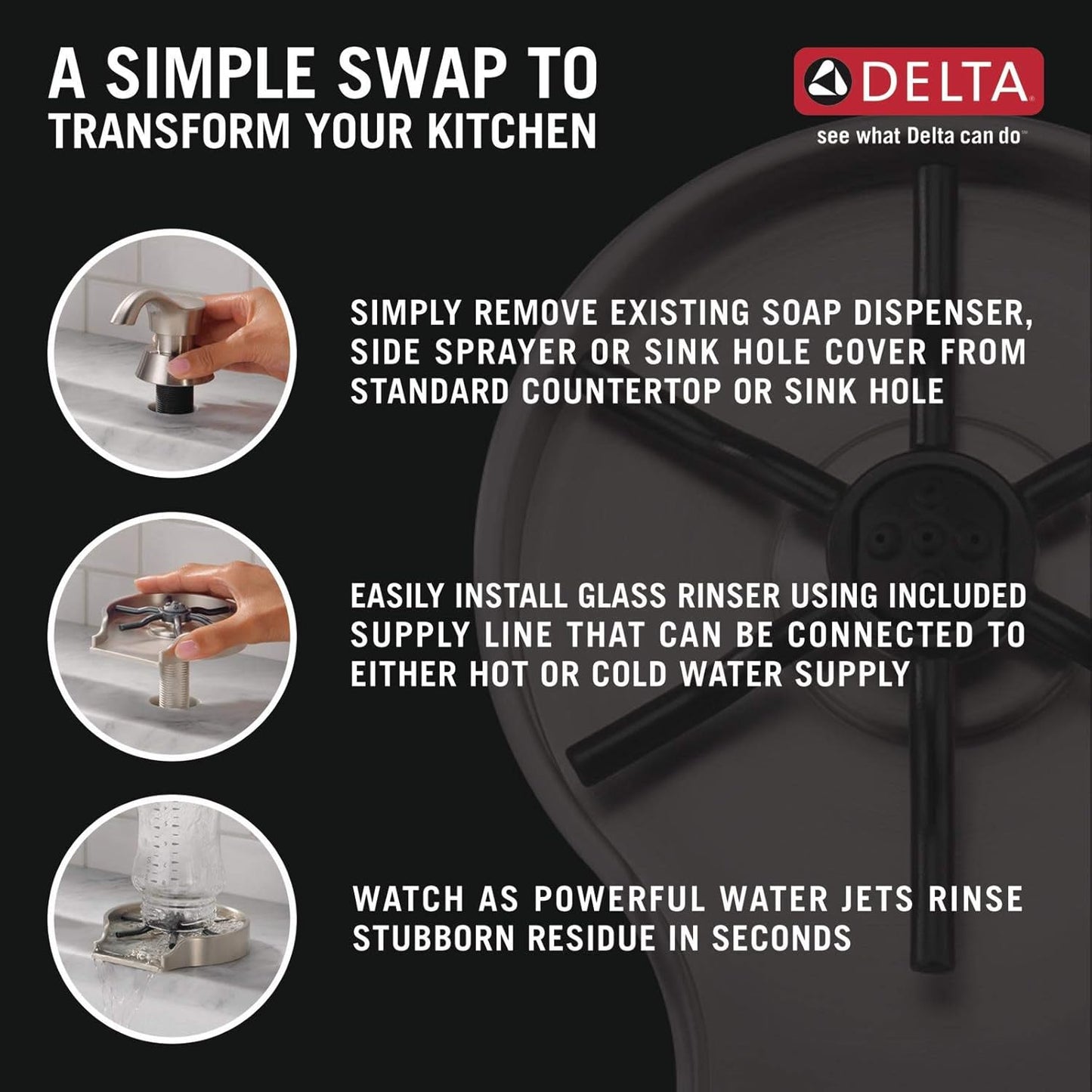 Delta GR150-SP Glass Rinser for Kitchen Sinks – SpotShield Stainless, High-Pressure Countertop Rinser