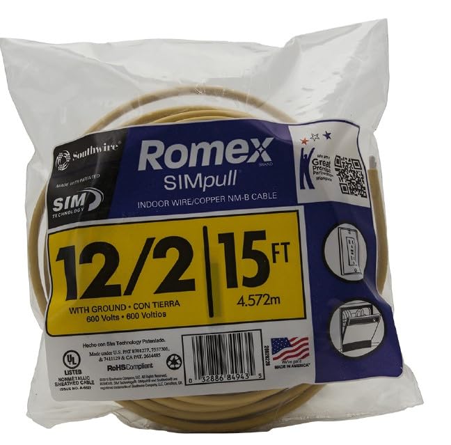 Southwire Romex SIMpull 12/2 NM-B Copper Wire with Ground 15 ft Yellow (28828226)
