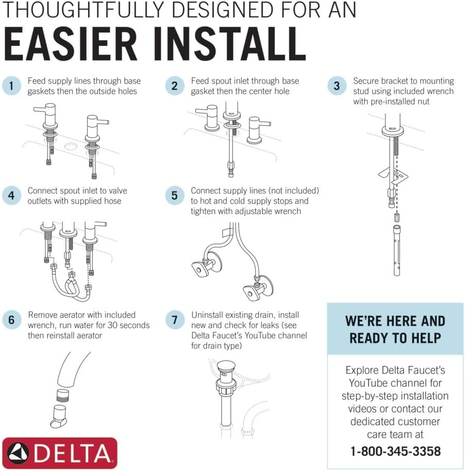 Delta Faucet Cassidy Widespread Bathroom Faucet Chrome, Bathroom Faucet 3 Hole, Bathroom Sink Faucet, Metal Drain Assembly, Chrome 3597LF-MPU