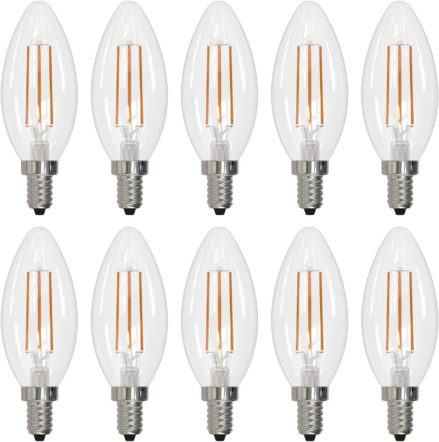 Bulbrite (Pack of 10) Item 776626, High Lumen Higher Equivalency, 5 Watt Clear B11 LED Filament Light Bulb, E12 Candelabra Base, 2700K 500 Lumens, LED5B11/27K/FIL/E12/3 10-Pack