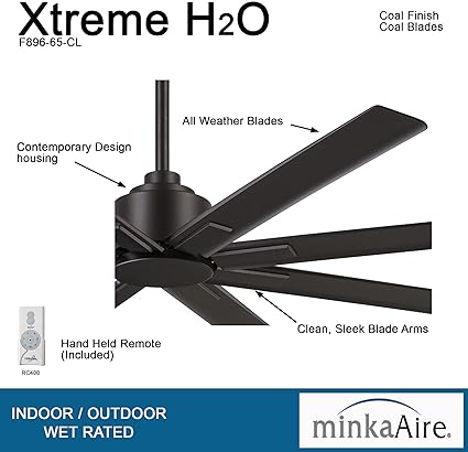 Minka-Aire F896-65-CL Xtreme H2O 65 Inch Outdoor Ceiling Fan with DC Motor in Coal Finish