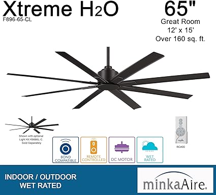 Minka-Aire F896-65-CL Xtreme H2O 65 Inch Outdoor Ceiling Fan with DC Motor in Coal Finish