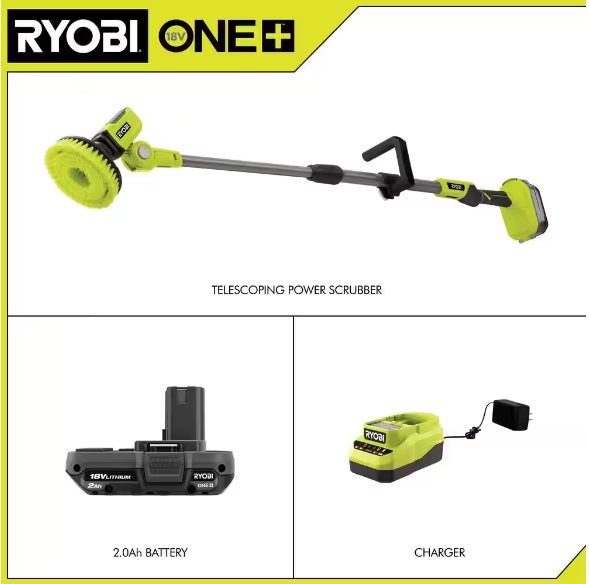 RYOBI Cordless ONE+ TELESCOPING Power Scrubber KIT