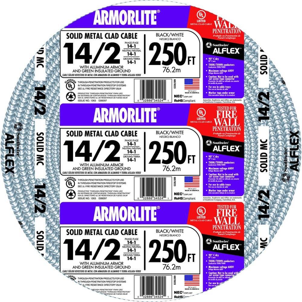 Southwire Armorlite 14/2 MC Aluminum Armored Cable 250 ft, 600V (68579201)