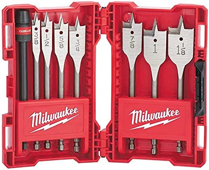 Milwaukee 49-22-0175 8-Piece Universal Quik-Lok Flat Boring Spade Bit Set w/ Carrying Case