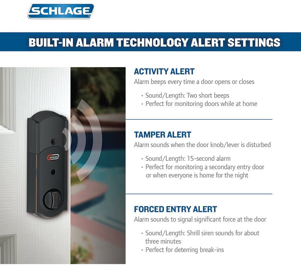 Schlage Camelot Aged Bronze Connect Smart Door Lock with Alarm - PuraVizion